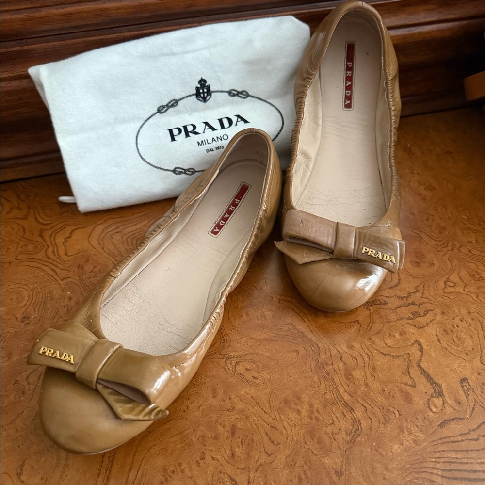 Prada Tan Moccasins Sz 38 with Bow Detail